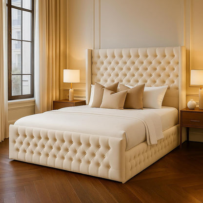 🛏️ Atomic Sleep™️ Luxury Chesterfield Wingback Bed — King Size with Gas Lift Storage